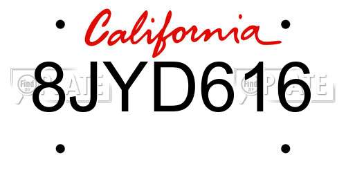 8JYD616 California License Plate