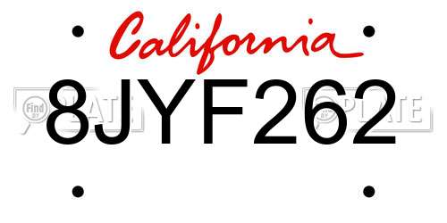 8JYF262 California License Plate