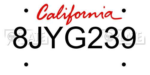 8JYG239 California License Plate