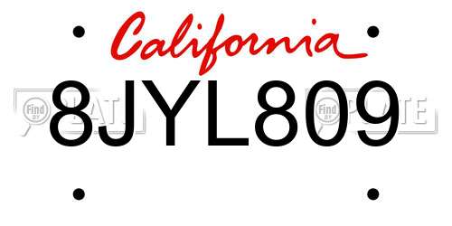 8JYL809 California License Plate