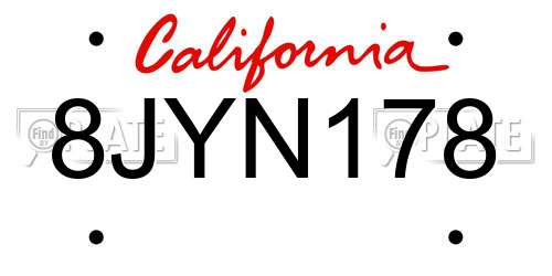 8JYN178 California License Plate