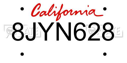 8JYN628 California License Plate