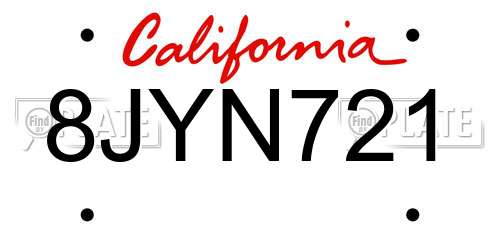 8JYN721 California License Plate