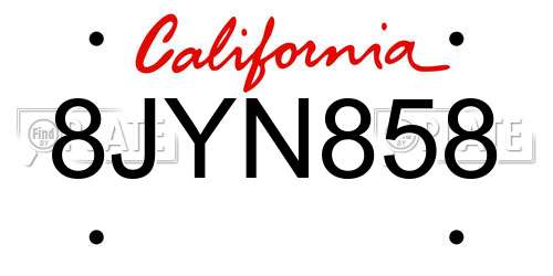 8JYN858 California License Plate