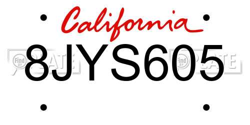 8JYS605 California License Plate