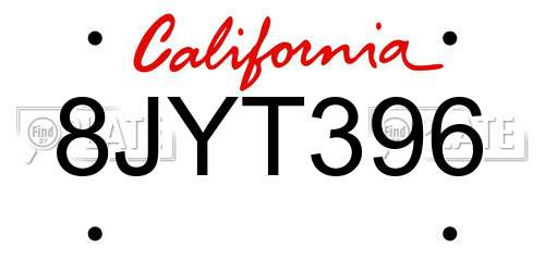 8JYT396 California License Plate