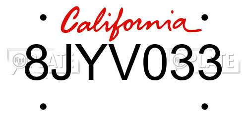 8JYV033 California License Plate