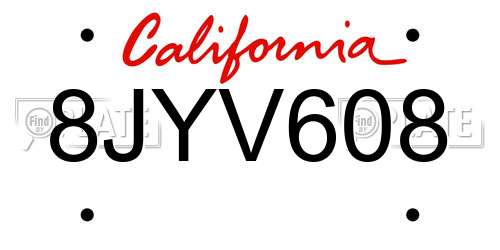 8JYV608 California License Plate