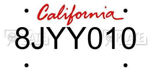 8JYY010 California License Plate