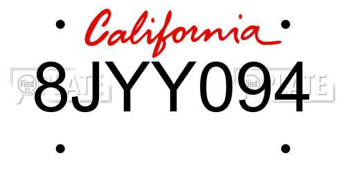 8JYY094 California License Plate
