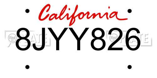 8JYY826 California License Plate