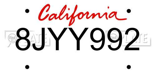 8JYY992 California License Plate