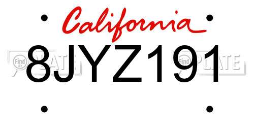 8JYZ191 California License Plate