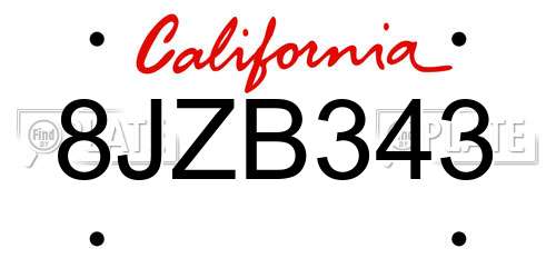 8JZB343 California License Plate