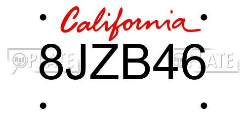 8JZB46 California License Plate