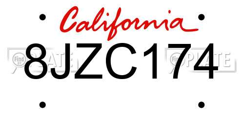 8JZC174 California License Plate