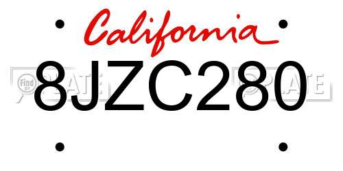 8JZC280 California License Plate
