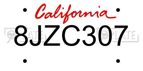 8JZC307 California License Plate