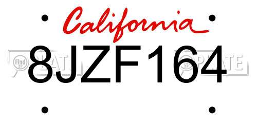 8JZF164 California License Plate