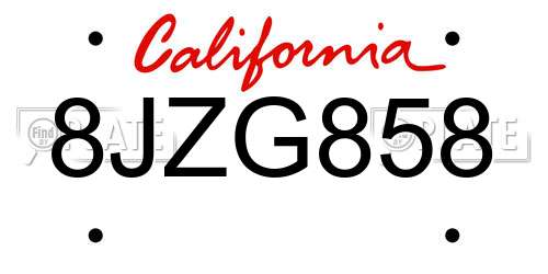 8JZG858 California License Plate