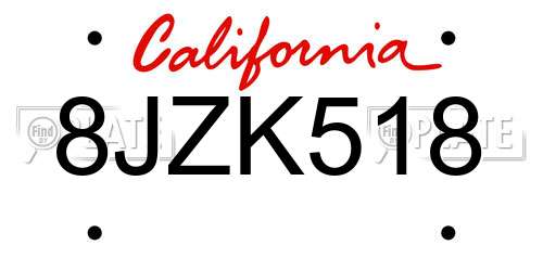 8JZK518 California License Plate