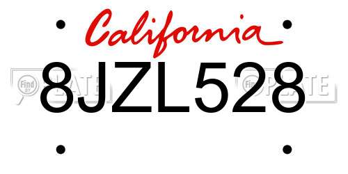 8JZL528 California License Plate