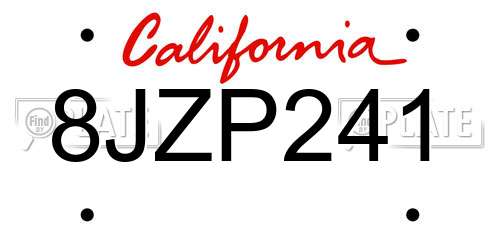 8JZP241 California License Plate