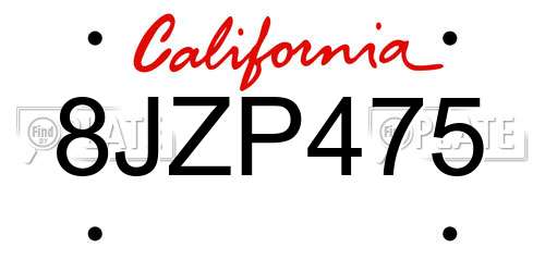 8JZP475 California License Plate