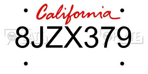 8JZX379 California License Plate
