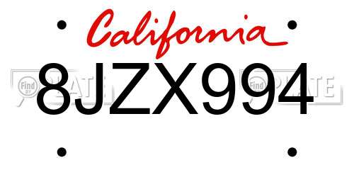 8JZX994 California License Plate