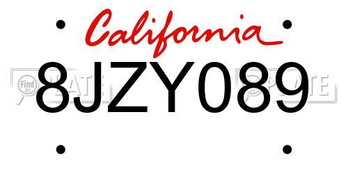 8JZY089 California License Plate
