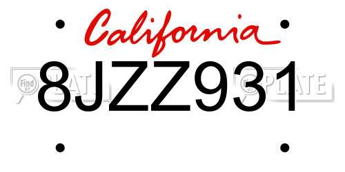 8JZZ931 California License Plate