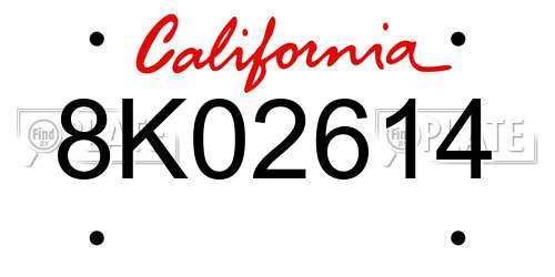 8K02614 California License Plate