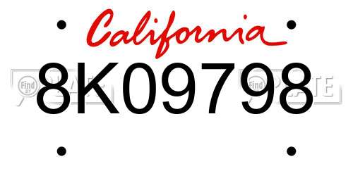 8K09798 California License Plate