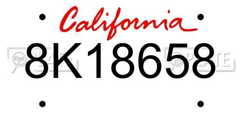 8K18658 California License Plate