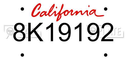 8K19192 California License Plate