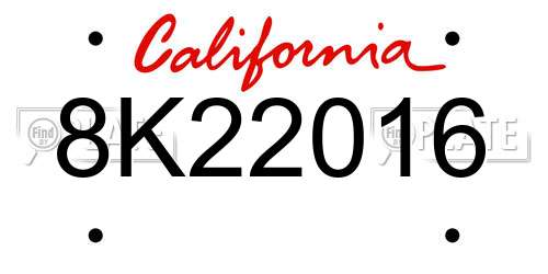 8K22016 California License Plate