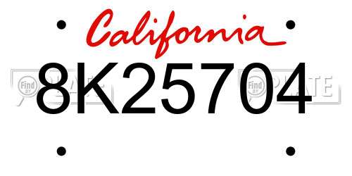8K25704 California License Plate