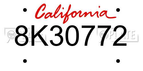 8K30772 California License Plate