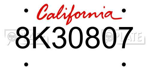 8K30807 California License Plate