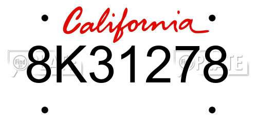 8K31278 California License Plate