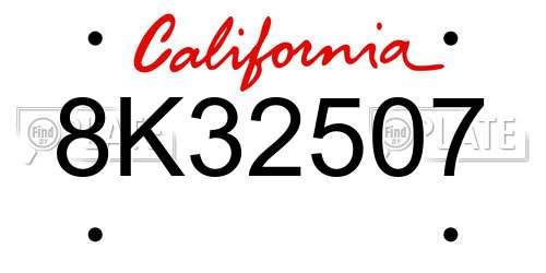 8K32507 California License Plate