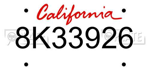 8K33926 California License Plate