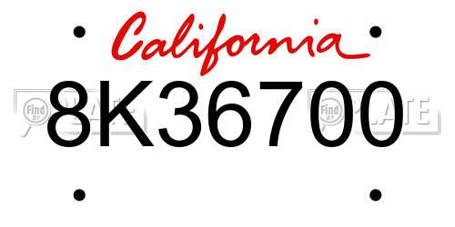 8K36700 California License Plate