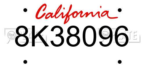 8K38096 California License Plate