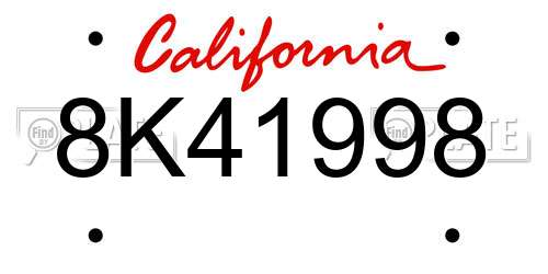 8K41998 California License Plate