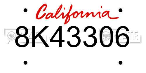 8K43306 California License Plate