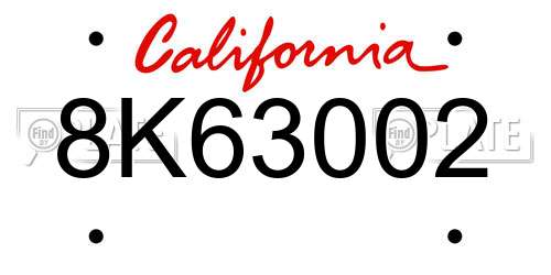 8K63002 California License Plate