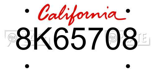8K65708 California License Plate