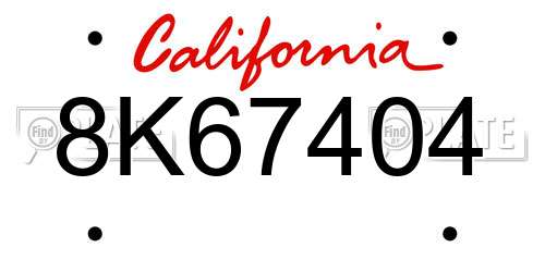8K67404 California License Plate